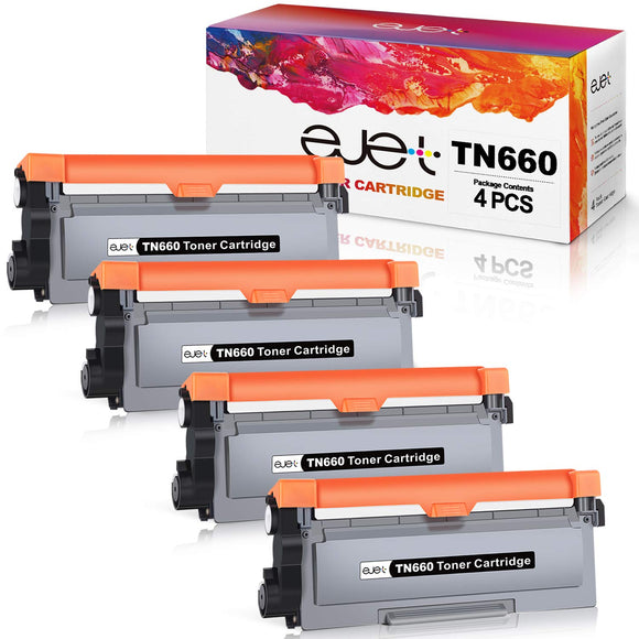 ejet TN660 TN-660 TN630 TN-630 Higher Yield Compatible TN660 Toner Cartridge Replacement for Brother TN-660 TN630 for HL-L2340DW HL-L2300D HL-L2380DW MFC-L2700DW L2740DW MFC-L2720DW Printer,4Black