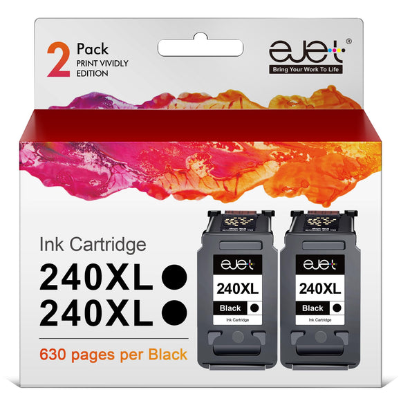 ejet Remanufactured 240XL Black Ink Cartridge Replacement for Canon PG-240XL Black Ink Cartridge for Pixma MG3620 MG2120 MG3520 TS5120 MX452 MX512 MX532 MX472 MG3120 MG4120 MX432 Printer (2 Black)