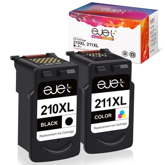 ejet Remanufactured 210XL and 211XL Ink Cartridges Replacement for Canon 210XL 211XL Combo for PIXMA IP2702 MP230 MP240 MP250 MP280 MP480 MP490 MP495 MX320 MX330 MX340 Printer (1 Black, 1 tri-Color)