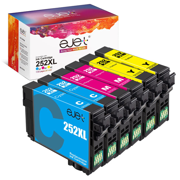 ejet 252XL Remanufactured Ink Cartridge Replacement for Epson 252 Ink 252 XL T252 T252XL Ink for Workforce WF-3640 WF-3620 WF-7210 WF-7710 WF-7720 Printer (2 Cyan, 2 Magenta, 2 Yellow, 6-Pack)