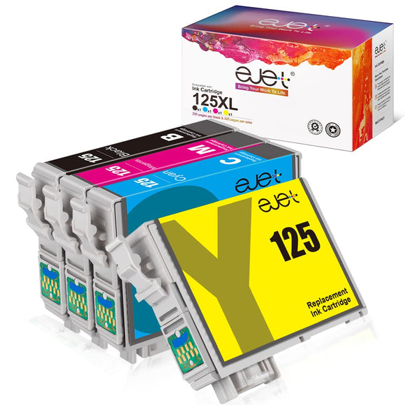 ejet 125 Remanufactured Ink Cartridge Replacement for Epson 125 T125 for Stylus NX125 NX127 NX230 NX420 NX530 NX625 Workforce 320 323 325 520 Printer (1 Black | 1 Cyan | 1 Magenta | 1 Yellow), 4 Pack