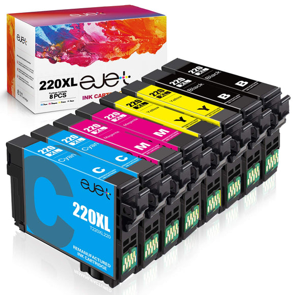 T220 220XL Ink High Capacity Black & Color Cartridge ejet Remanufactured Replacement for Epson 220XL Ink Cartridges 220XL for WF-2760 WF-2750 WF-2650 XP-320 XP-420(2 Black, 2 Cyan, 2 Magenta, 2Yellow)