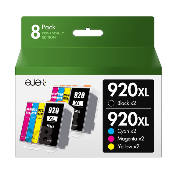 920XL Ink Cartridges Replacement for HP 920 920XL, High Capacity Black & Color ejet Compatible for 920XL Combo Pack for HP OfficeJet 6000 6500 6500a 7000 7500 7500a(Black, Cyan,Magenta,Yellow, 8 Pack)