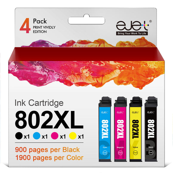 802XL Ink Cartridges Remanufactured Replacement for Epson 802 T802 802XL Ink Cartridges Combo Pack for Epson WF-4740 WF-4730 WF-4720 WF-4734 EC-4020 EC-4030 (1 Black, 1 Cyan, 1 Magenta, 1 Yellow)