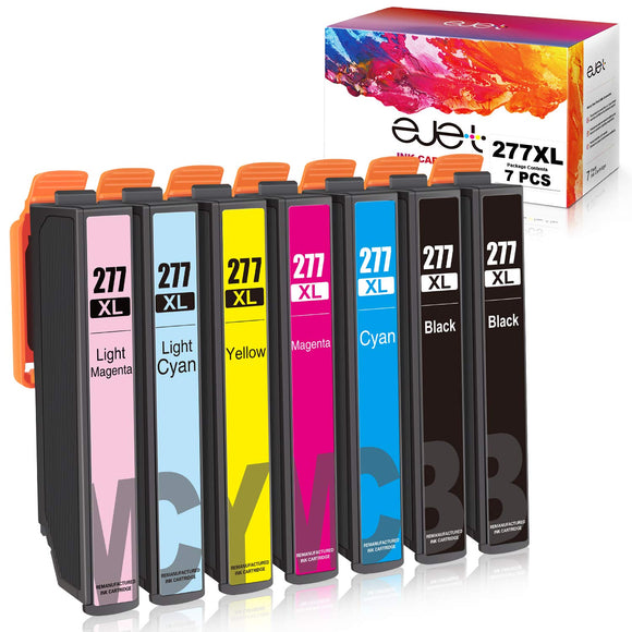 ejet Remanufactured Ink Cartridge Replacement for Epson 277XL 277 T277XL to use with XP-960 XP-970 XP-850 XP-860 XP-950 Printer(2 Black, 1 Cyan, 1 Magenta, 1 Yellow,1 Light Cyan,1 Light Magenta)7 Pack