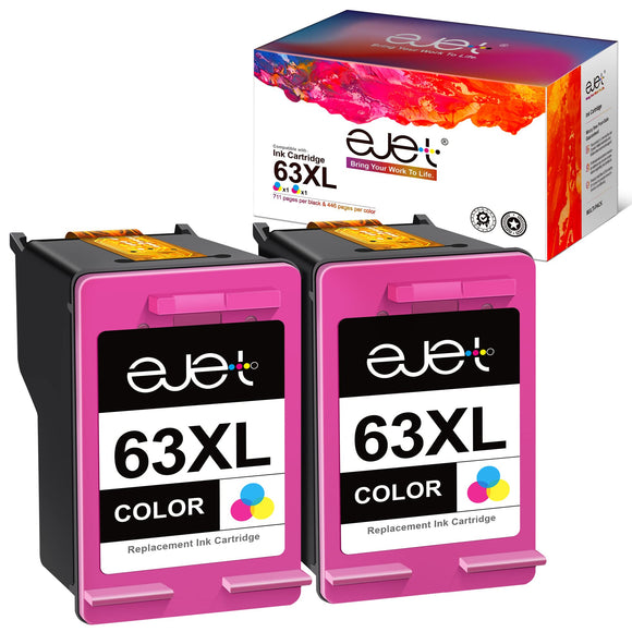 63XL Color Ink Cartridges High-yield Replacement for HP Ink 63 63XL 63 XL ejet 63 Color Ink Cartridges for hp printers OfficeJet 3830 Envy 4520 4512 Officejet 4650 5255 Deskjet 1112 3634 3632 (2 Pack)
