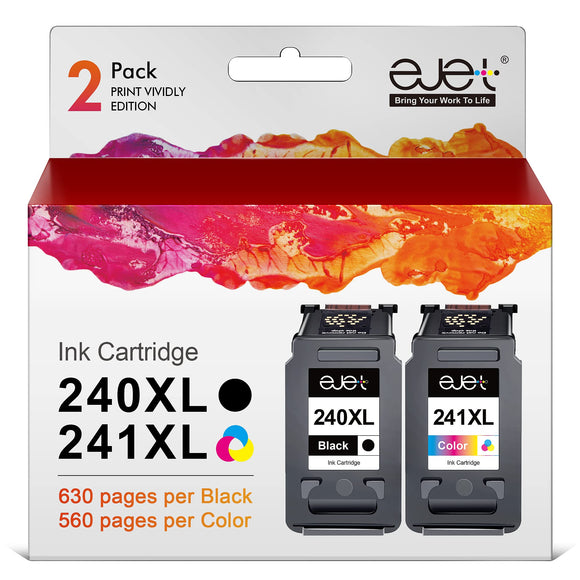ejet 240XL and 241XL Ink cartridge High Capacity [Latest Version] Replacement for Canon Ink Cartridges 240 and 241 PG 240 for Pixma MG3620 TS5120 MG2120 MG3520 MX452 MX512 MX532 MX472 Printer (2 Pack)