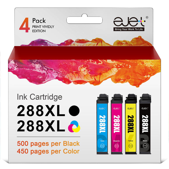288XL Ink Cartridges Remanufactured Replacement for Epson 288XL Ink Cartridges Combo Pack 288 Ink for Epson Expression XP-440 XP-330 XP-340 XP-430 XP-434 XP-446 (Black, Cyan, Magenta, Yellow, 4-Pack)