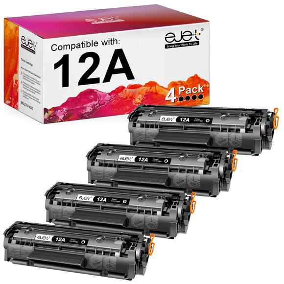 ejet 12A Q2612A Compatible Toner Cartridge Replacement for HP 12A Black Toner Cartridge for HP 1010 1015 1012 1018 1020 1022 1022n 1022NW 3015 3030 3020 3050 3052 M1319 Printer hp 1022 Toner(4 Pack)
